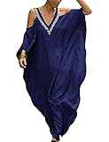 Damen Sommer Maxikleider, kaftan Maxikleid, kurzarm Damenkleider, ist sexy und speziell, verziert mit langem Schlitz, tiefem V-Ausschnitt, Schulterfrei Kleid, Blumenmuster, langem Stil.