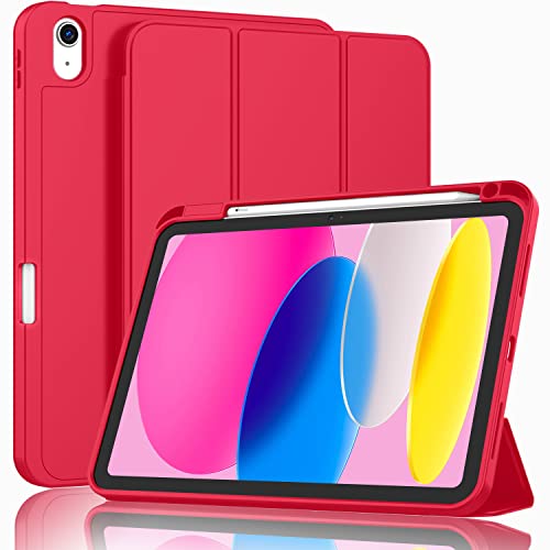 ZryXal iPad (A16) Case/iPad 10th Generation Case [11-Inch 2025/10.9 Inch 2022] with Pencil Holder Smart Cover with Soft TPU Back [Support Auto Wake/Sleep] (Red)