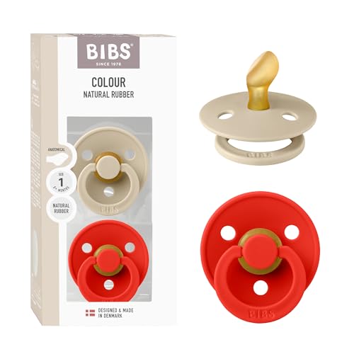 Image of BIBS Colour Anatomical Soother 2-Pack, BPA Free Dummy Pacifier, Orthodontic Nipple. Natural Rubber Latex, Made in Denmark, Size 1 (0-6 Months), Vanilla /Candy Apple