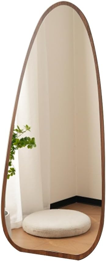 全身鏡壁掛けミラー 立てかけ 姿見 水滴型 姿見鏡 北欧 木目調 150