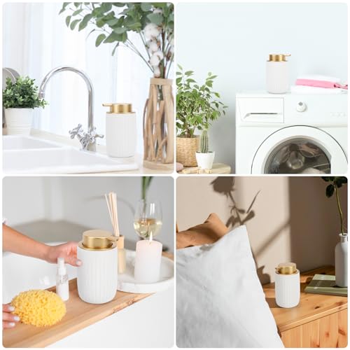 Image of Segbeauty Ceramic Liquid Soap Dispenser, 10.8oz White Lotion Soap Dispenser with Golden Pump, 320ml Refillable Decorative Pump Bottle Bathroom Countertop Bottles Kitchen Bottle for Creams Containers
