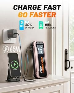 WOLFBOX 4000A Jump Starter, 12V Pink Car Battery Jumper Starter Portable with 65W Quick Charger, 88.8Wh Booster Jump Box Pack (10L Gas 10L Diesel Engine) with LED Light, Jumper Cables, Rose Gold — photo 3 of 6