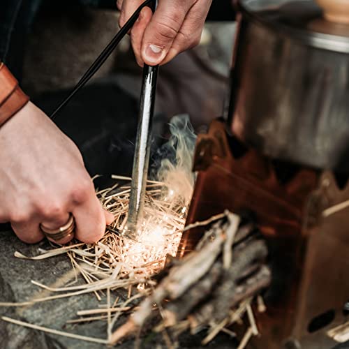 Überleben Kräftig Fire Starter - Round Ferro Rod - 1/2" Thick Fire Steel - 20,000+ Strikes, 5,500F/3000C Sparks - Survival Igniter With Shock-Cord Lanyard & Multi-Tool Striker - 5"/ 12.7Cm Length #TOP2