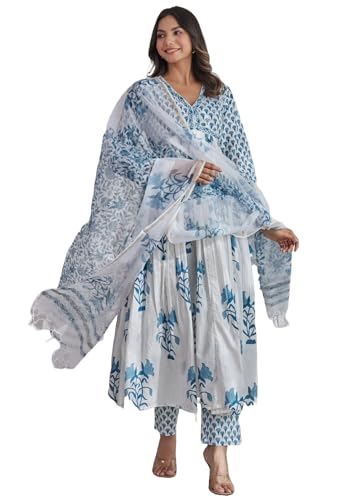 Image of ANNI Designer Women's Rayon Blend Printed Anarkali Kurta with Pant & Dupatta