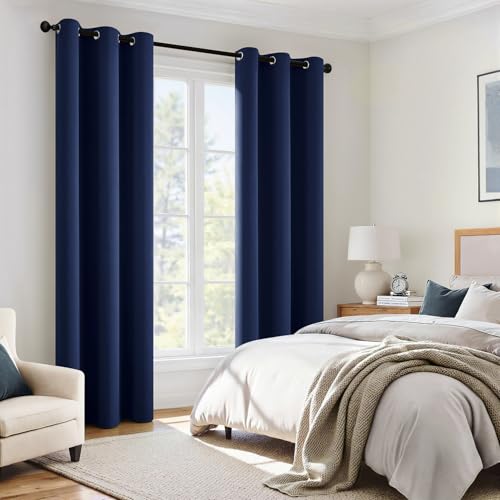 Image of MIULEE Navy Blue 100% Blackout Curtains for Bedroom 96 Inch Long Drapes | 2 Thick Layers Thermal Insulated Window Curtains with Black Liner, Noise Reducing Grommet, Drapes for Living Room, 2 Panels