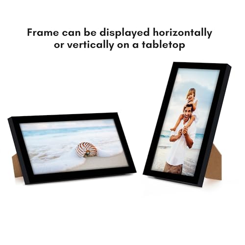 Americanflat 4x8 Picture Frame with Shatter-Resistant Glass - Streamline Collection - Thin Border Photo Frame for Tabletop and Wall Display - Hanging Hardware and Easel Stand Included - Black