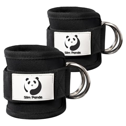 Slim Panda Ankle Strap for Cable Machine,Ankle Cuff for Kickbacks, Booty Hip Abductors,Glute Workouts, Leg Extensions, Curls for Men and Women, Adjustable with Double D-Rings (Pair, Black) Cover