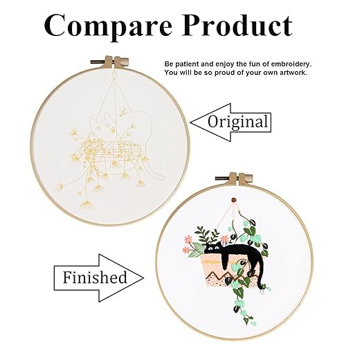 Image of GLTAYLMY 3pcs Embroidery Kit for Beginners DIY Adult Beginner Embroidery Kits with Cat Pattern 1 Embroidery Hoops Needles Threads and Instructions
