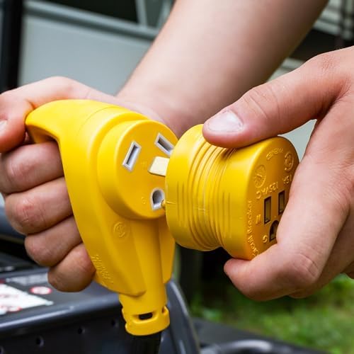 Camco PowerGrip 30AM/15AF Camper/RV Electrical Adapter Features 30-Amp Male & 15-Amp Female Connections - Designed w/Non-Slip Grooves & Contoured Ends for Easy Removal - Rated for 125V/1875W (55233) - 1