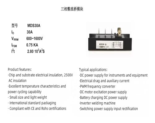 Module de pont redresseur triphasé MDS50A1600V pour conversion d'énergie stable - 3