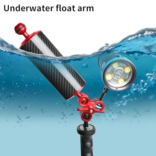 Image of Red 8 inch Carbon Fiber Underwater Float Arm (2-Pack) - Ultralight Dual 1 inch Ball Buoyancy System for Diving Tray Video Lights & Strobes