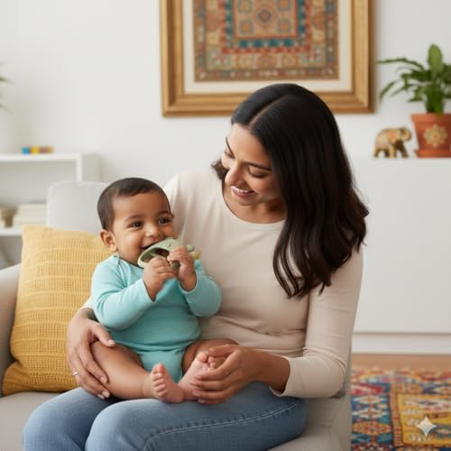 Image of Nubokind Wrist-Fit Elephant Sensory Teething Toy for Babies 3-12 Months | Food-Grade Silicone No-Drop Teether | BPA-Free Activity Toy for 3-6 Months & 6-12 Months | Soft Infant Chew Toy (Beige)
