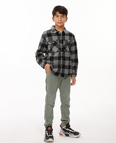 Image of ThCreasa Boys Sherpa Lined Plaid Button Shirt Jacket | Full Thermal Lining, Buffalo Plaid Shacket, Button Down, Family Matching Shirt, Dress Shirt Style, Cozy Winter Fall Outerwear