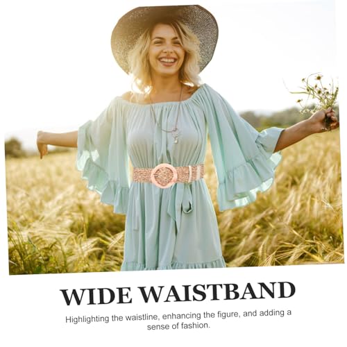 VANZACK Boho Woven Belt for Women Natural PP Straw Wide Waist Belt Adjustable Colorful Buckle for Dresses Vacation Summer Style3