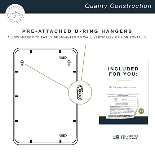 Image of MCS Master & Co. Metal Rectangle Mirror, 24x36, Black | Modern Metal Rectangle Mirror With Rounded Corners, Minimalist Home Decor For Living Room, Bedroom, Or Bathroom, 24x36, Black