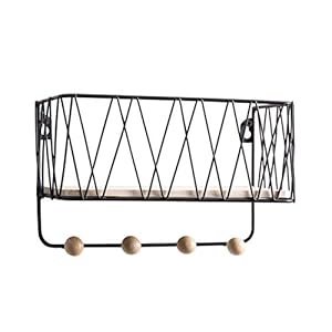HJW Praktische opbergrek zwart metaal opknoping drijvende plank met haken, home display opslag voor keuken slaapkamer woonkamer hal badkamer 1Huiyang-01020, groot