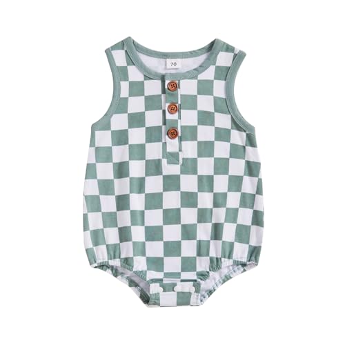 Image of MoZiKQin Baby Boy Girl Clothes Newborn Checkered Bubble Romper Sleeveless Jumpsuit Infant One Piece Summer Outfit