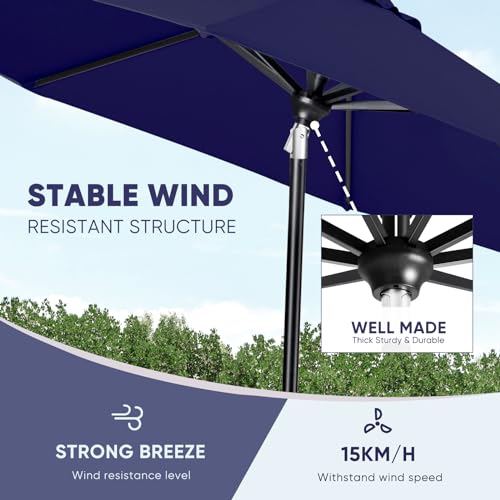 Image of Tempera Patio Market Outdoor Table Umbrella with Auto Tilt and Crank, Large Sun Umbrella with Sturdy Pole & Fade Resistant Canopy, Easy to Set