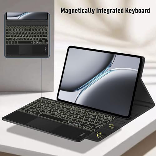 Image of HOM Tri Fold 7-Colour Backlight Detachable Wireless Bluetooth Keyboard with Trackpad /Touchpad & Tablet Cover Case for OnePlus Pad 2 12.1 inch Tablet - Black