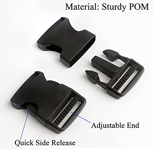 Beaulegan Plastic Buckles 1 1/2 Inch (Pack Of 6) - Quick Side Release For Luggage Straps, Pet Collar, Backpack Repair, One Adjustable End, Black #TOP3