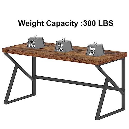 Hsh Rustic Brown Desk, Industrial Home Office Computer Desk, Farmhouse Metal And Wood Desk Computer Table thumb #5