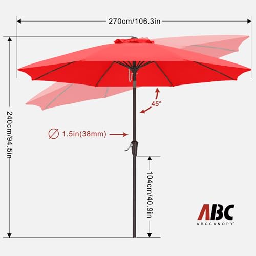 Image of ABCCANOPY 9FT Patio Umbrella Outdoor 8 Ribs Table Umbrella(Red)