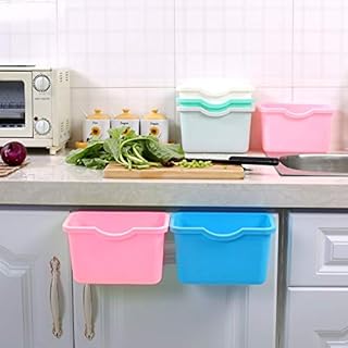EQLEF Pattumiera Appesa, Mini Kitchen Hanging Trash Can Contenitore per rifiuti Alimentari Contenitore per medicinali Contenitore Senza Coperchio Organizer Box Set di 2(Rosa+Blu)