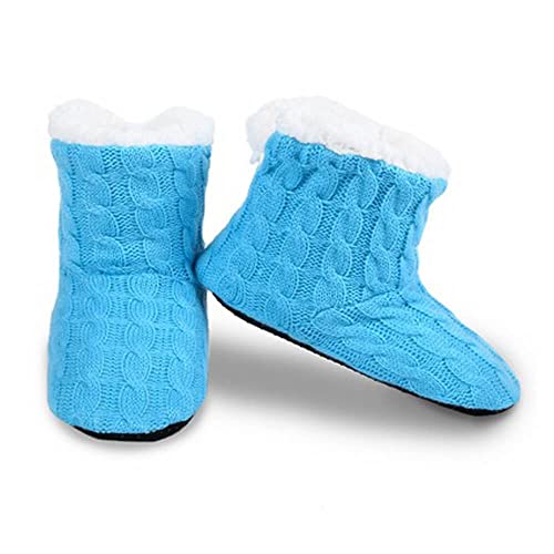 COUVER Girls Kids Cable Knit Slippers House Booties Socks Soft Sherpa Lining Rubber Soles