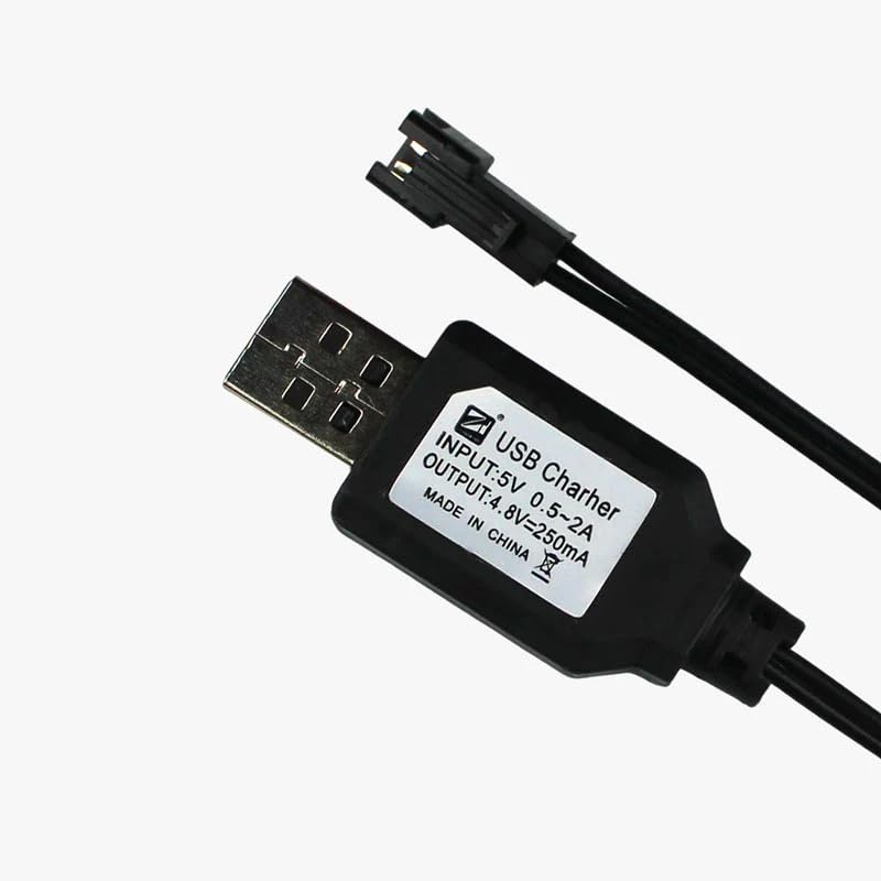 CARE CASE® Toys USB Charger Cable Power Adaptor with Led Indicator 2 Pin JST SM Connector Black Input 5V 0.5-2A Output 4.8V=250mA for RC Toys, Electronic Devices, Robotics- Black(Pack of -1) 4