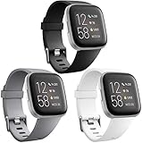 Wepro Bands Compatible with Fitbit Versa/Fitbit Versa 2/Fitbit Versa Lite SE SmartWatch for Women Men, Sports Replacement Wristband Strap for Fitbit Versa Watch, Small, 3 Pack, Black, Gray, White