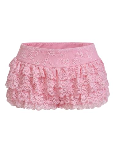 Verdusa Women's Y2K Lace Ruffle Shorts Tiered Layered Bloomers Elastic