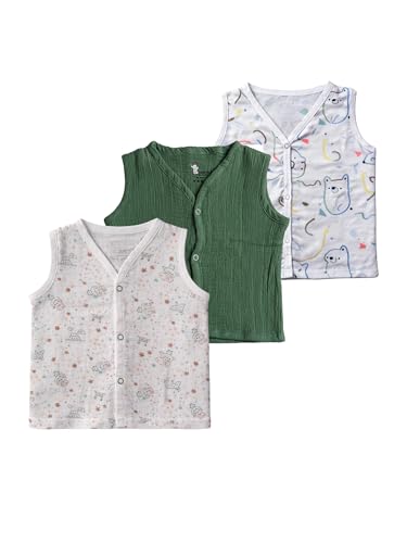 Image of Organic Crinckled Cotton Muslin Front Open Jabla | Printed Jhabla | for Newborn & Infants | All Season wear Jabala Baby Products | Sleeveless Vest | Assorted Pack of 3| Size -6-12 Months