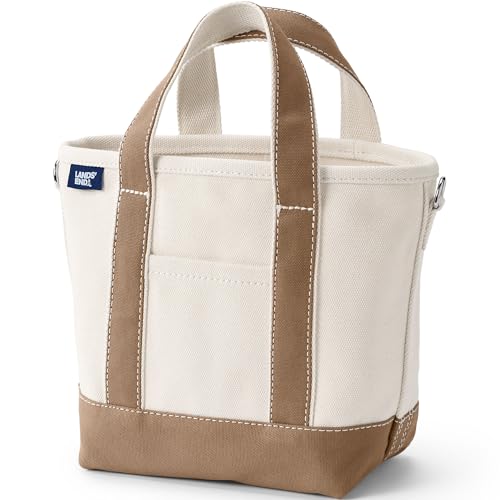 Image of Lands' End Natural Open Top Canvas Tote Natural /rich Camel Small Regular Handle