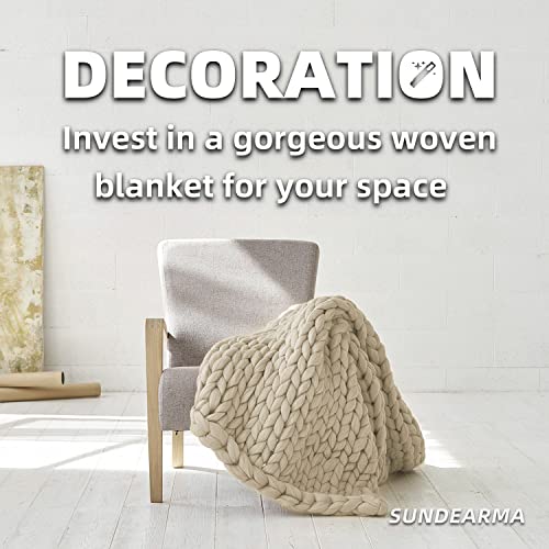 Sundearma Chunky Knit Blanket Throw Merino Wool Blend Yarn Handmade, Beige, 50X60 #TOP2