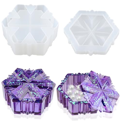 SHOSKY Snowflake Box Resin Mold Jars Silicone Molds with Lid for Epoxy Resin Casting for DIY Jewelry Storage Box Candy Container Candle Vessel Christmas Decoration