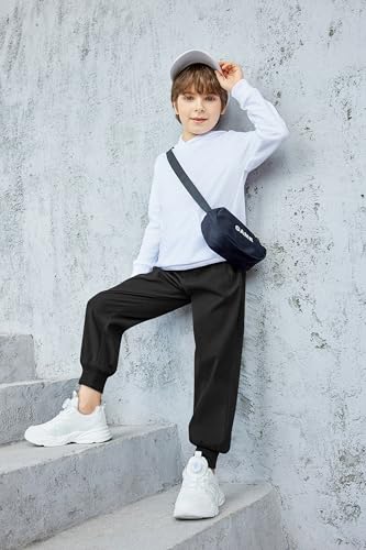 Arshiner Boys Joggers Sweatpants Kids Athletic Running Pants Drawstring Workout Track Pants with Zipper Pockets Black3