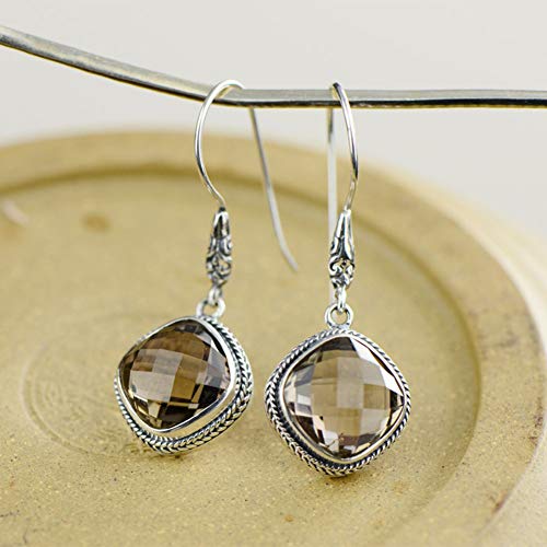Pendientes de plata 925 MIYUAN con cuarzo ahumado de alta joyería 4