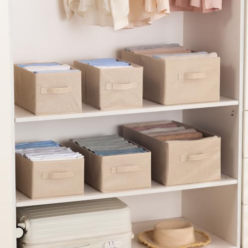 Image of HOKIPO Foldable Storage Boxes for Clothes Organizer for Wardrobe | Storage Bins for Wardrobe Fabric Organizers with Handle, Medium, Pack of 2 - Beige (AR-6684-BGE*2)