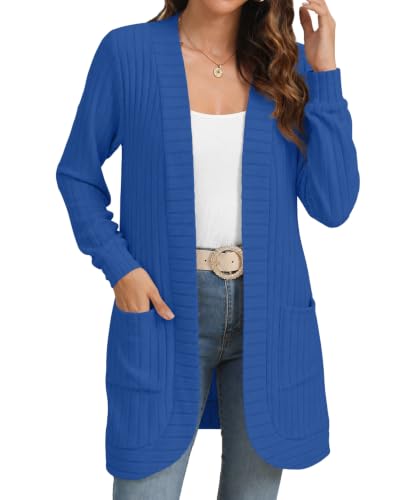 Image of YSYOKOW Cardigan Sweaters for Women Long Sleeve Open Front with Pockets | Long Cardigans for Women Lightweight Soft Casual Dressy Loose Fit Cardigan Sweater with Pockets for Work and Office