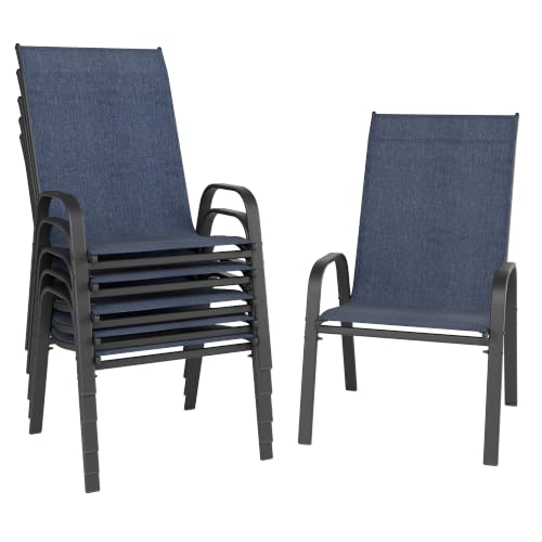 Image of Patio Chairs Set of 6, Stackable Outdoor Dining Chairs for All Weather, Metal Modern Outside Furniture Chair for Pool Side, Garden, Backyard Deck, Navy Blue
