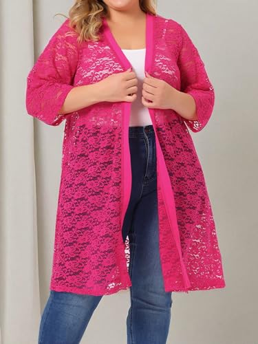 Image of Agnes Orinda Plus Size Cardigans for Women Lace Cardigan Lightweight Crochet 3 /4 Sleeve Cover Up Jacket