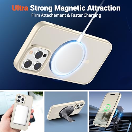 Image of SUPFINE Magnetic for iPhone 14 Pro Max Case (Compatible with MagSafe) (Military Grade Drop Protection) Slim Translucent Matte Shockproof with Anti-Fingerprint Phone Case,Antique White