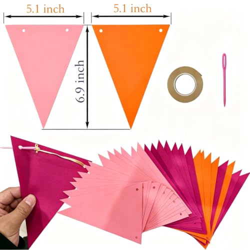 Image of Orange Pink and Hot Pink Pennant Banner Christmas Paper Triangle Flag Hanging Decoration for Wedding Birthday Baby Shower Family Party（36pcs Triangle Flag）