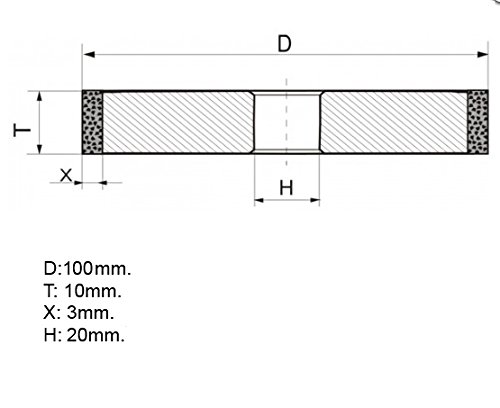 Dia 4 Inch (100Mm.) Hole 0.79" (20Mm.) Width: 0.4" (10Mm.) Type: 1A1 Straight Abrasive Diamond Grinding Wheel For Carbide Tungsten (125/100 Micron = 150 Grit) #TOP1