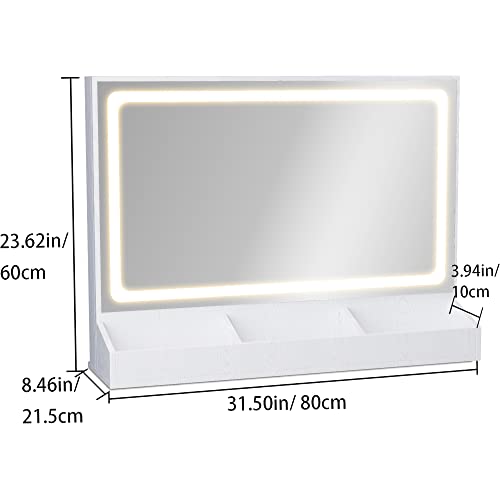 Vanity Desk Set, Makeup Vanity Mirror With Three-Color Adjustable Brightness Lights And Table Stool Set, Modern Wide Space Desktop Dress Up Table With A Power Strip And Two Large Drawers, Light Oak #TOP6