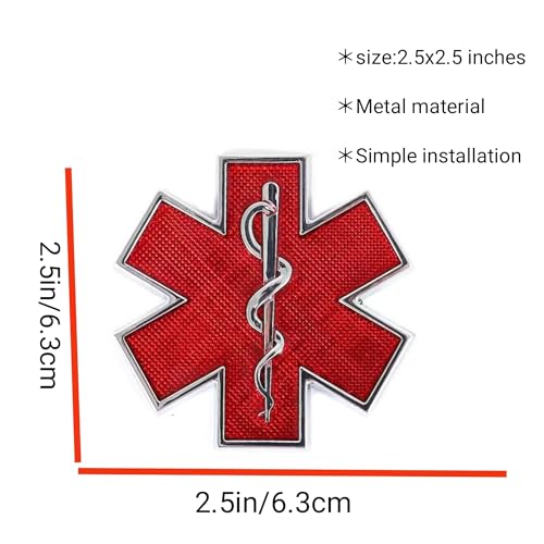 Image of 2 pcs Life of Star Metal Badge Star of Life Emblem Decal Car Door Windshield Rear Trunk GM Pickup Wrangler Jeep (RED)
