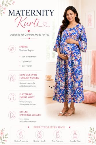 Image of RITIJYA Zipless Feeding Kurtis & Dresses for Women | Zipless Maternity Wear Gown Pregnancy Dress for Nursing Mothers | Viscose Rayon | Stylish & Comfortable | S to 4XL | Washable & Durable