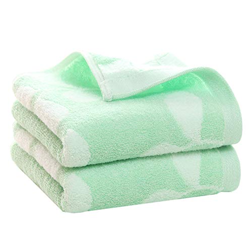 Flash Deals - 40% OFF Pidada Bamboo Cotton Hand Towels Set of 2 Flower Pattern Soft Highly Absorbent Towel for Bathroom 13.4 x 29.1 Inch (Green)