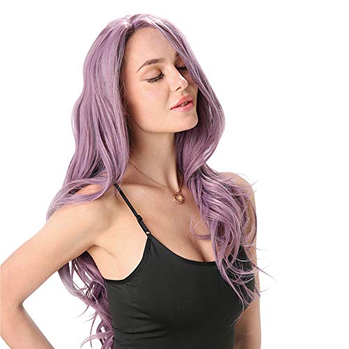 Wigs For Women Curly Wig Taro Purple Free-To-Long Curls Before Lace Synthetic Wig 20Inch