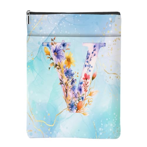 Flor estética inicial V monograma presentes personalizados para mulheres presentes livros manga livro bolsa protetora capa para livros capa protetora para brochuras, acessórios de leitura para